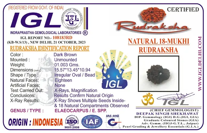 18 Mukhi Certificate