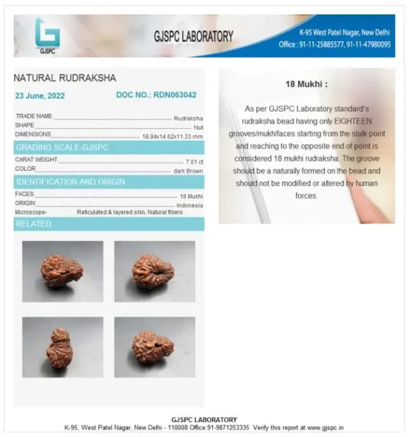 18 Mukhi Certificate