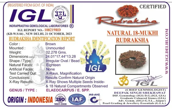 18 Mukhi Certificate