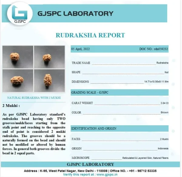 2 Mukhi Certificate