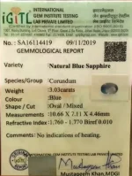 Blue Sapphire (Neelam) Certificate