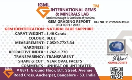 Blue Sapphire (Neelam) Certificate