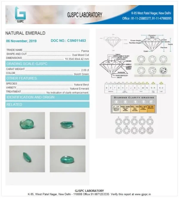 Emerald (Panna) Certificate