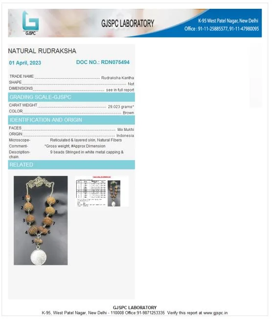 Navagraha Rudraksha Mala Certificate