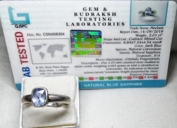 Blue Sapphire (Neelam) Certificate