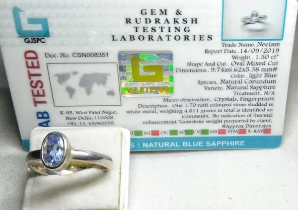Blue Sapphire (Neelam) Certificate