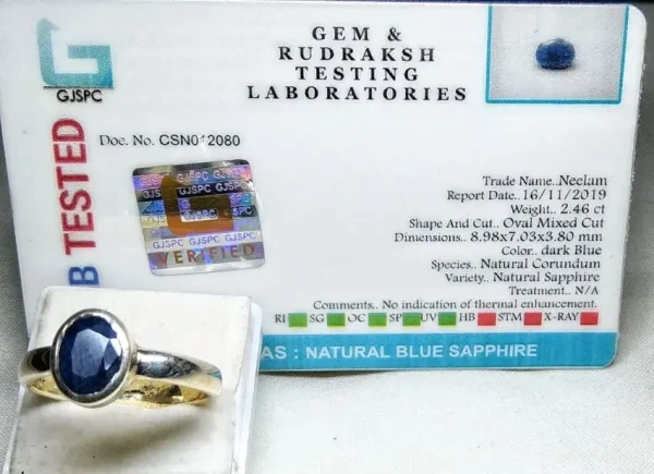 Blue Sapphire (Neelam) Certificate
