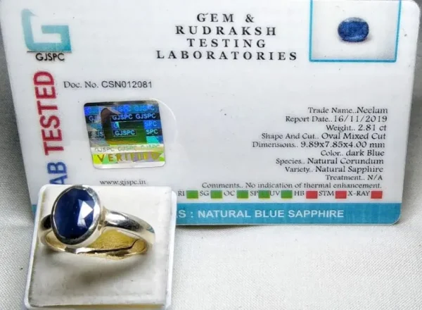 Blue Sapphire (Neelam) Certificate