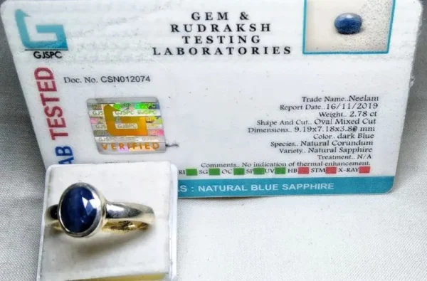 Blue Sapphire (Neelam) Certificate