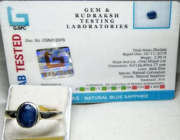 Blue Sapphire (Neelam) Certificate