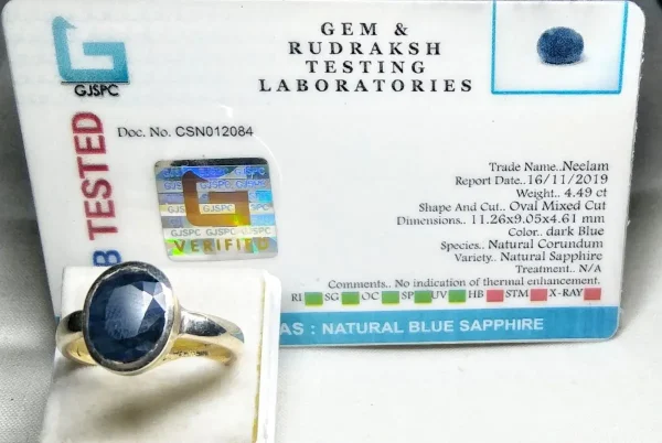 Blue Sapphire (Neelam) Certificate