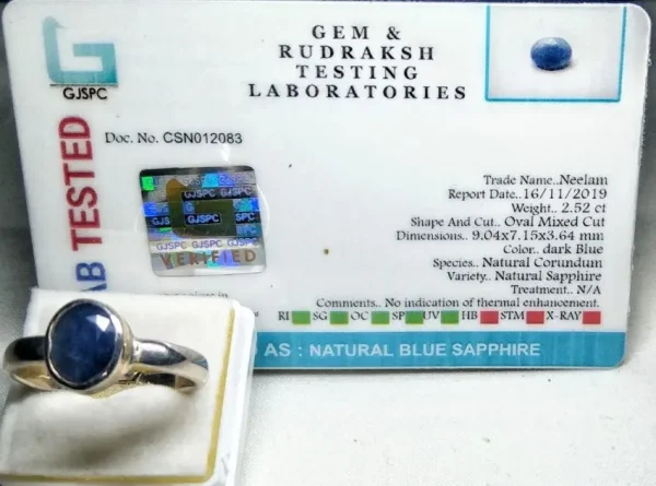 Blue Sapphire (Neelam) Certificate