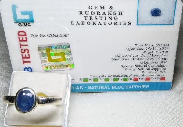 Blue Sapphire (Neelam) Certificate