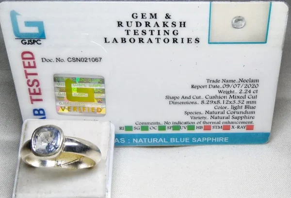 Blue Sapphire (Neelam) Certificate