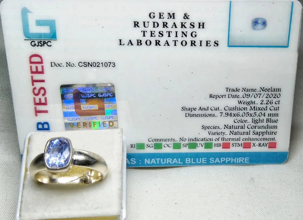 Blue Sapphire (Neelam) Certificate