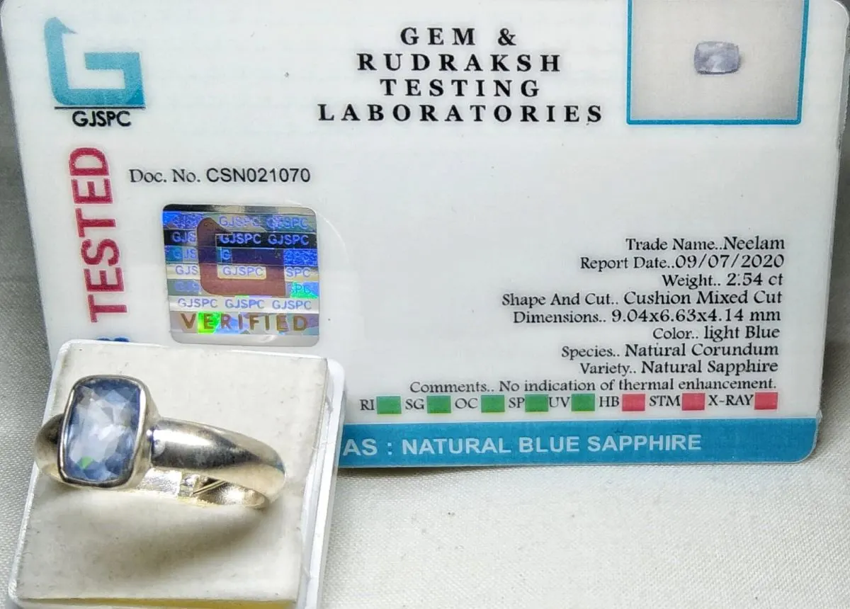 Blue Sapphire (Neelam) Certificate