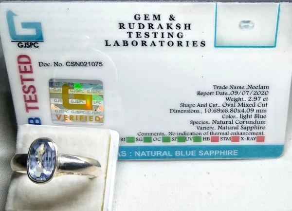 Blue Sapphire (Neelam) Certificate