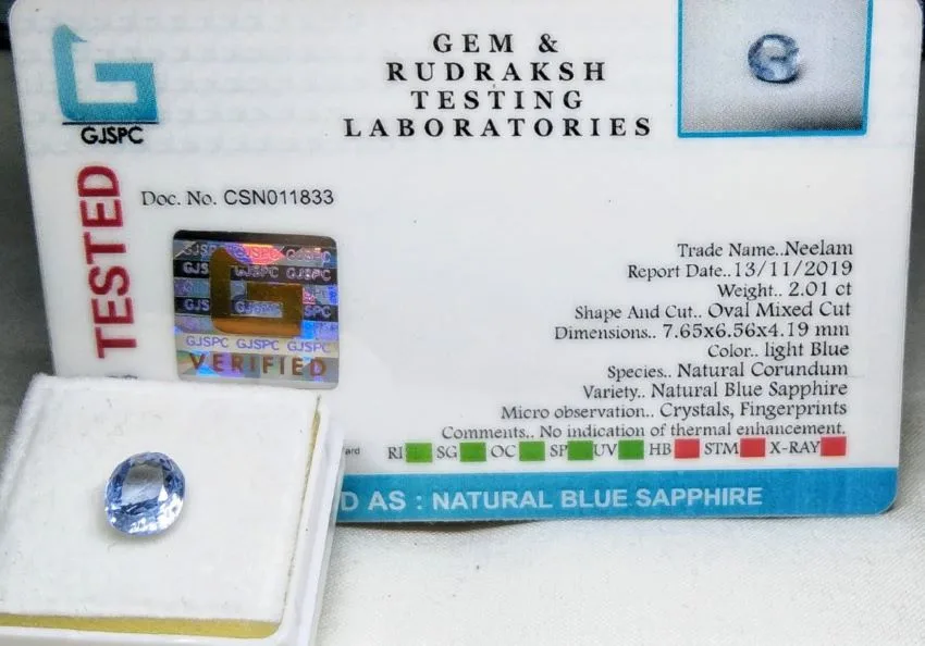 Blue Sapphire (Neelam) Certificate