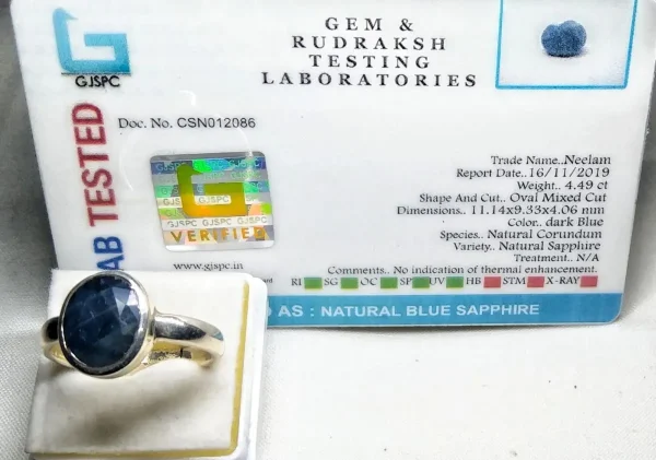 Blue Sapphire (Neelam) Certificate