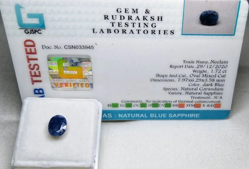 Blue Sapphire (Neelam) Certificate