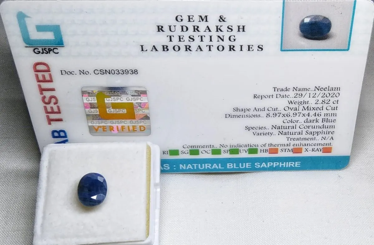 Blue Sapphire (Neelam) Certificate