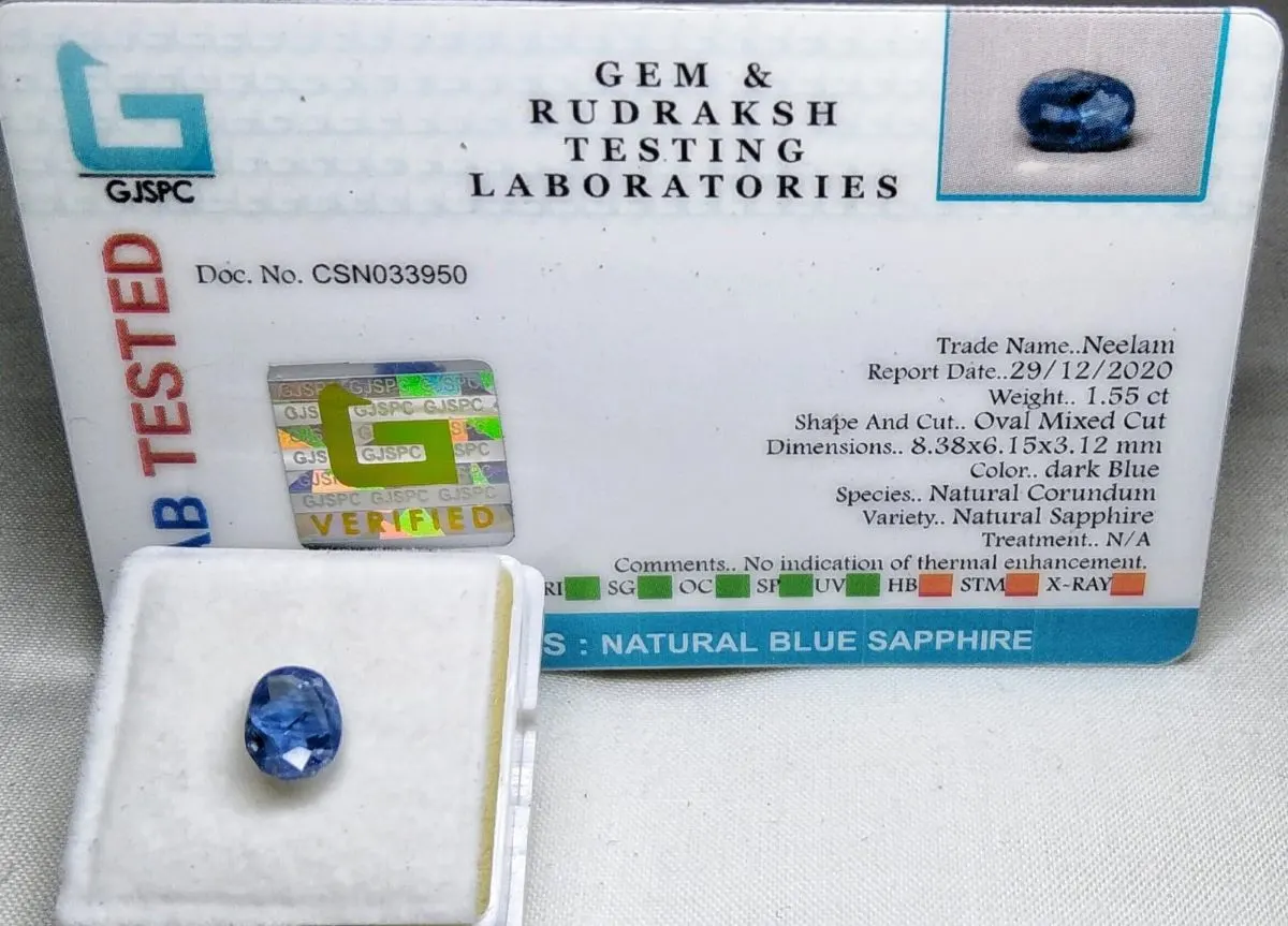 Blue Sapphire (Neelam) Certificate