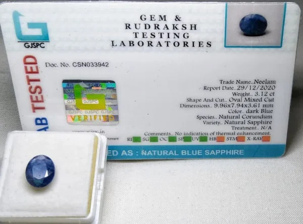 Blue Sapphire (Neelam) Certificate