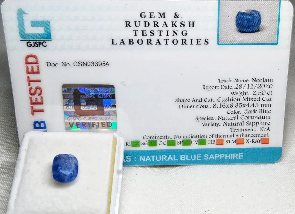 Blue Sapphire (Neelam) Certificate