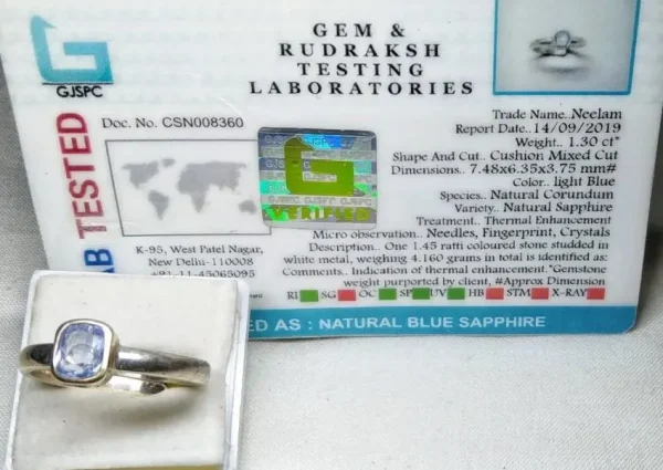 Blue Sapphire (Neelam) Certificate