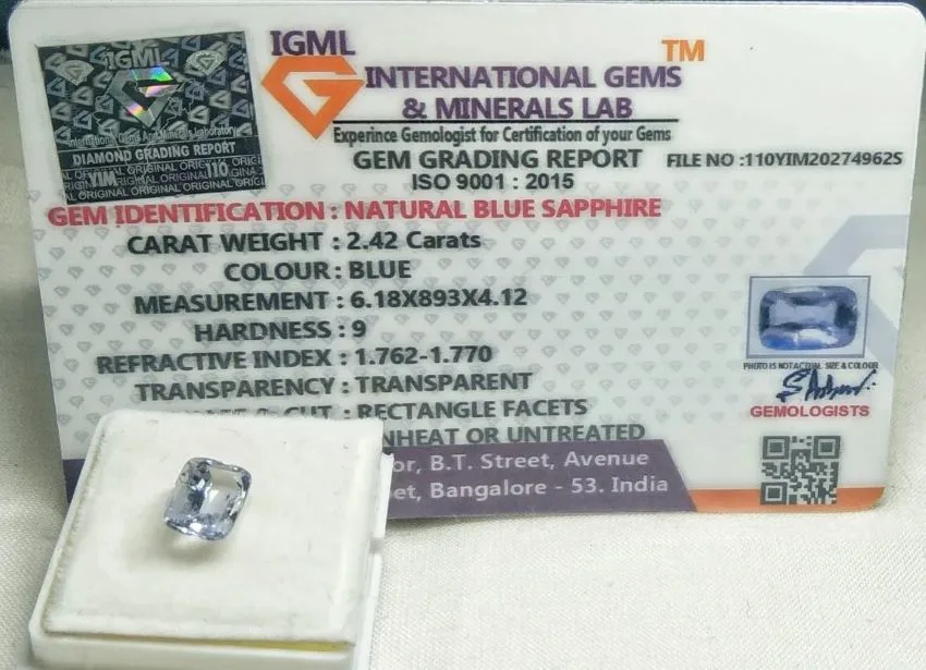 Blue Sapphire (Neelam) Certificate