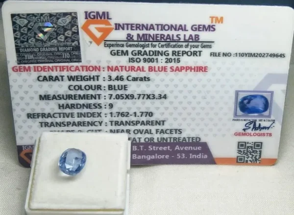 Blue Sapphire (Neelam) Certificate