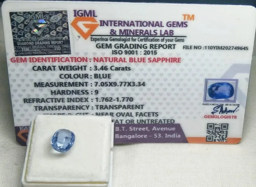 Blue Sapphire (Neelam) Certificate