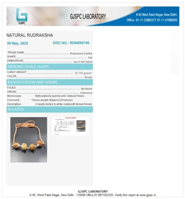 Prem Rudraksha Mala Certificate