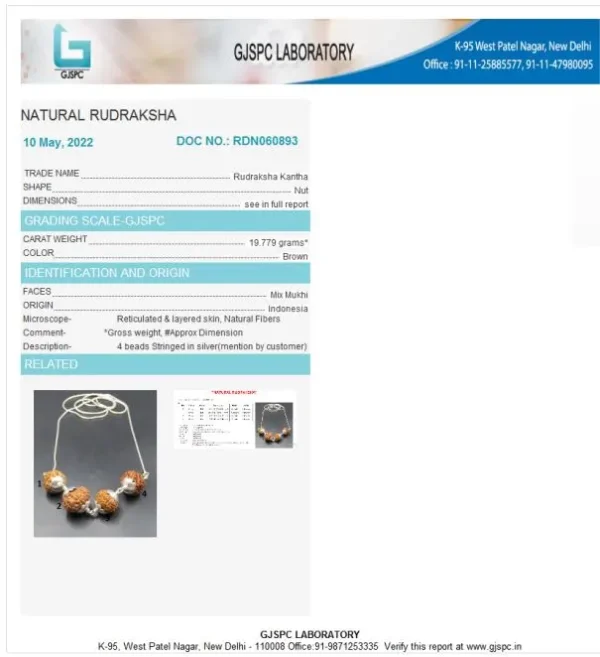 Prem Rudraksha Mala Certificate