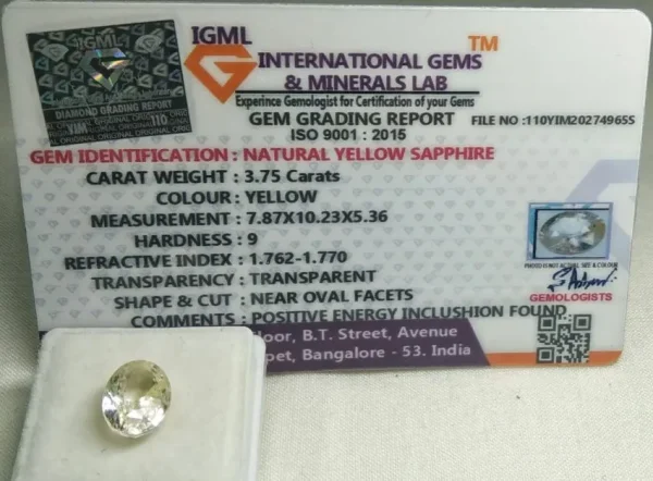 Yellow Sapphire (Pukhraj) Certificate