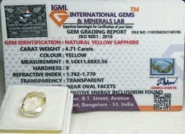 Yellow Sapphire (Pukhraj) Certificate