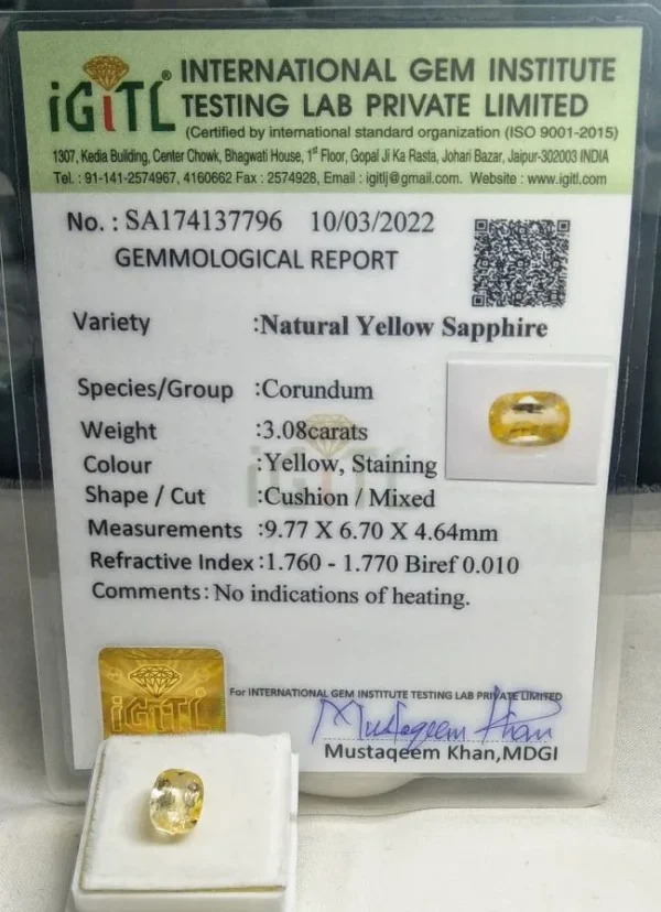 Yellow Sapphire (Pukhraj) Certificate