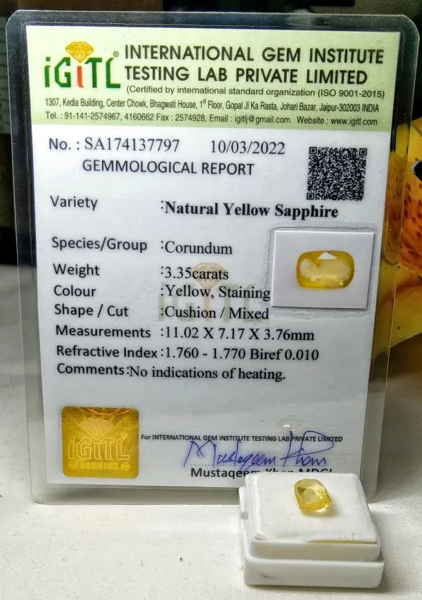 Yellow Sapphire (Pukhraj) Certificate