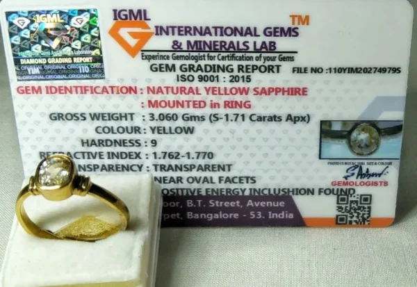 Yellow Sapphire (Pukhraj) Certificate
