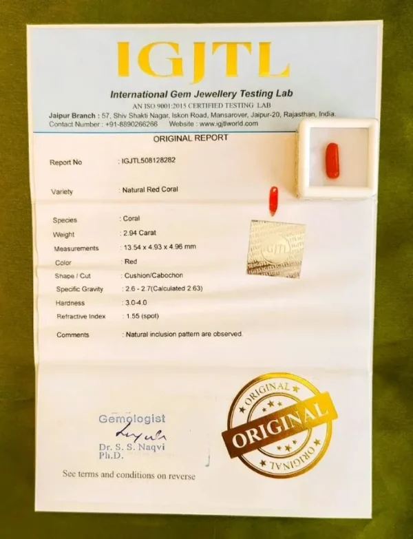Red Coral (Moonga) Certificate