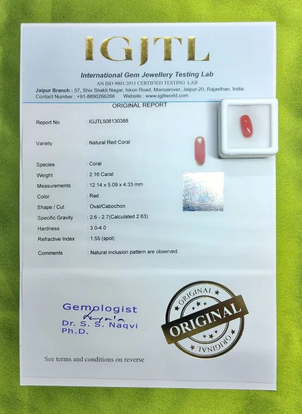 Red Coral Certificate