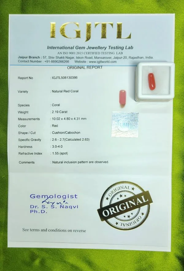 Red Coral Certificate