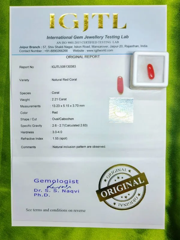 Red Coral Certificate