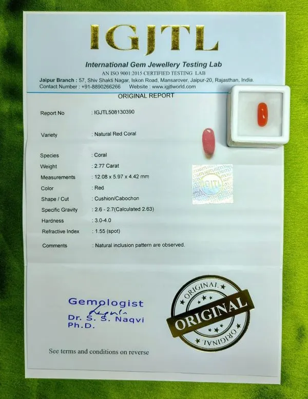 Red Coral Certificate