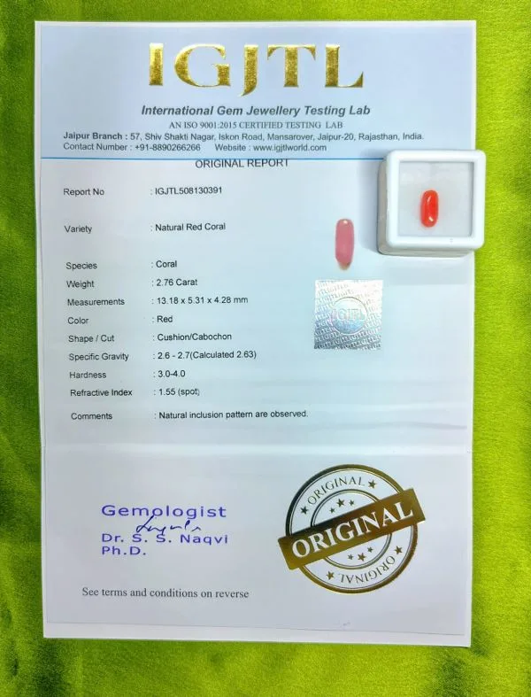 Red Coral Certificate