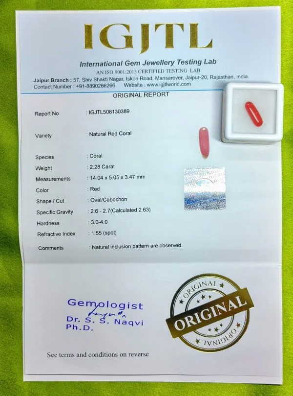 Red Coral Certificate