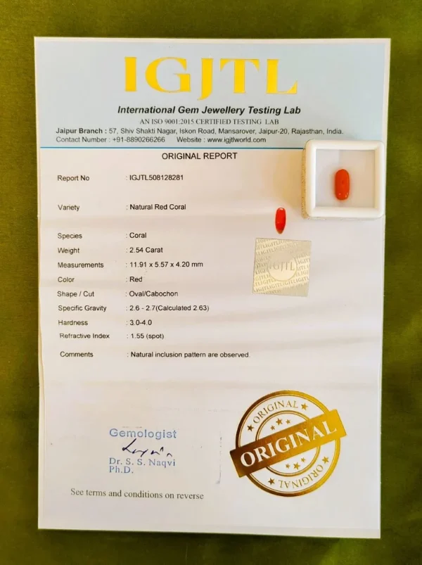 Red Coral (Moonga) Certificate