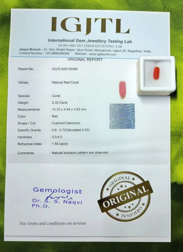 Red Coral Certificate