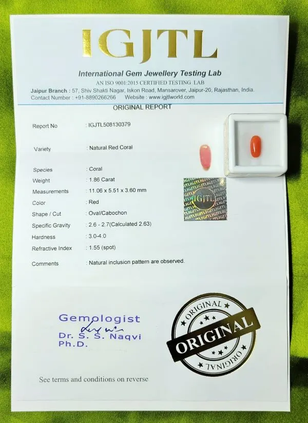 Red Coral Certificate