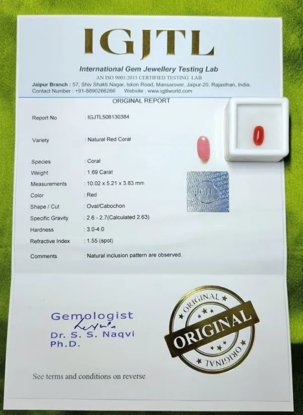 Red Coral Certificate